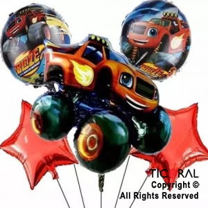 SET DE GLOBOS METALIZADO CARS MONSTER TRUCK MC QUEEN 5 UNIDADES X 1